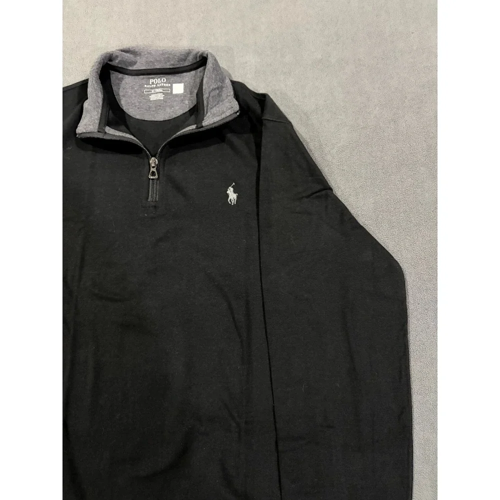 Polo Ralph Lauren Pullover Sweater Mens Medium Black Cotton Long Sleeve 1/4 Zip